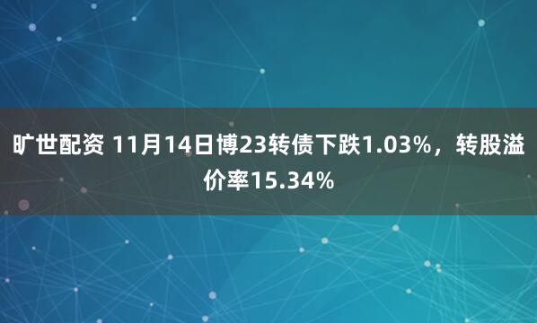 旷世配资 11月14日博23转债下跌1.03%，转股溢价率15.34%